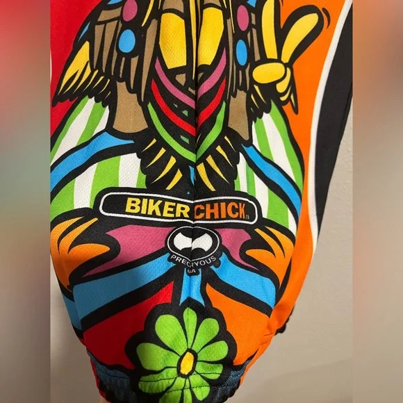 World Jerseys Biker Hippy Chick Zip Up Short Sleeve Active Top Groovy Size M - Picture 8 of 16